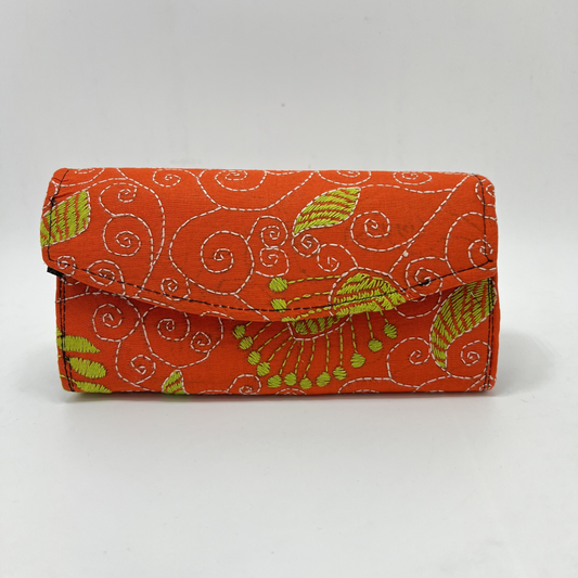 Exclusive Kantha Stich Hand Embroidered Orange Clutch Bag from Kolkata