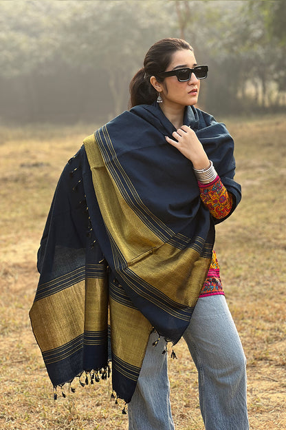 Blue Jam Khambadiya Shawl – Traditional Handwoven Winter Shawl