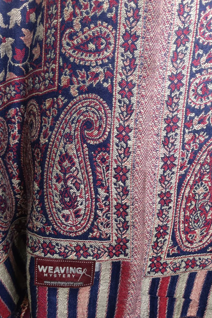 Blue & Maroon Kani Shawl – Timeless Handcrafted Elegance