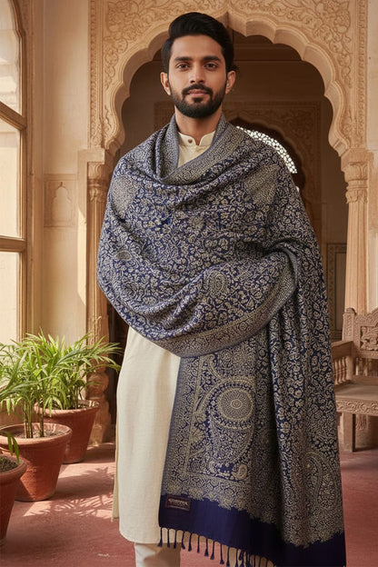 Navy Blue Zari Shawl – Elegant Ethnic Wrap