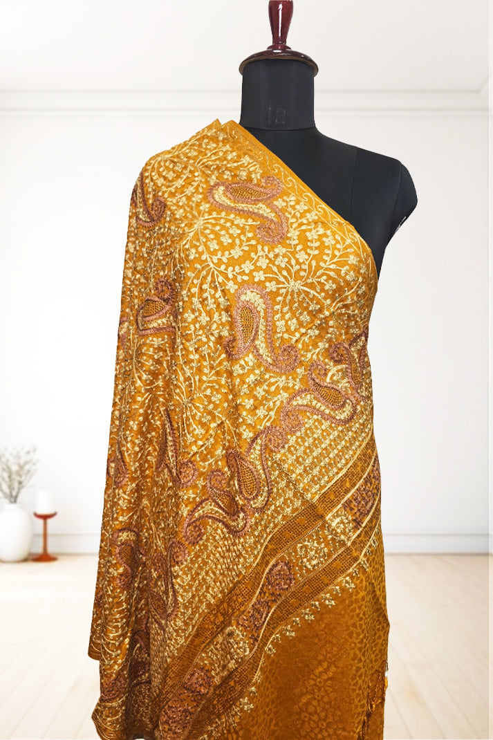 Mustard Wedding Shawl – Elegant Hand-Embroidered Bridal Wrap