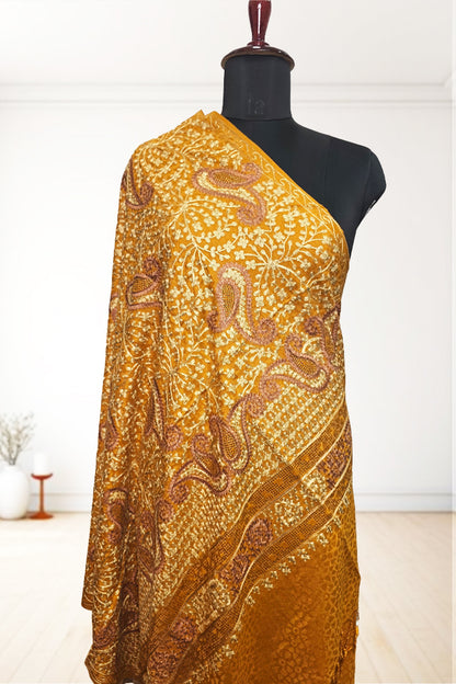 Mustard Wedding Shawl – Elegant Hand-Embroidered Bridal Wrap