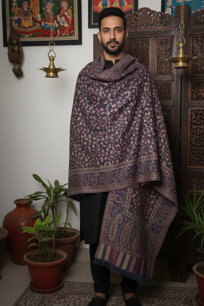 "Grey Kani Shawl – Luxurious Handwoven Kashmiri Elegance"