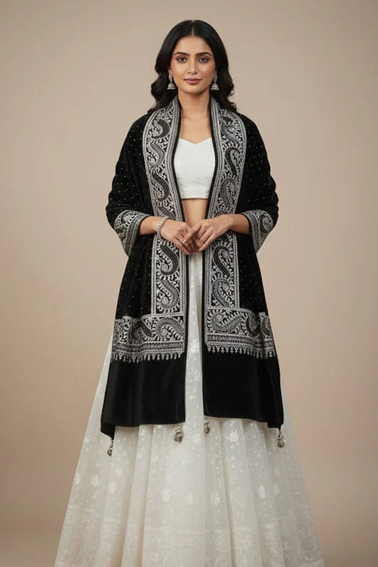 Black Velvet Stole with Swarovski Crystal Embellishment