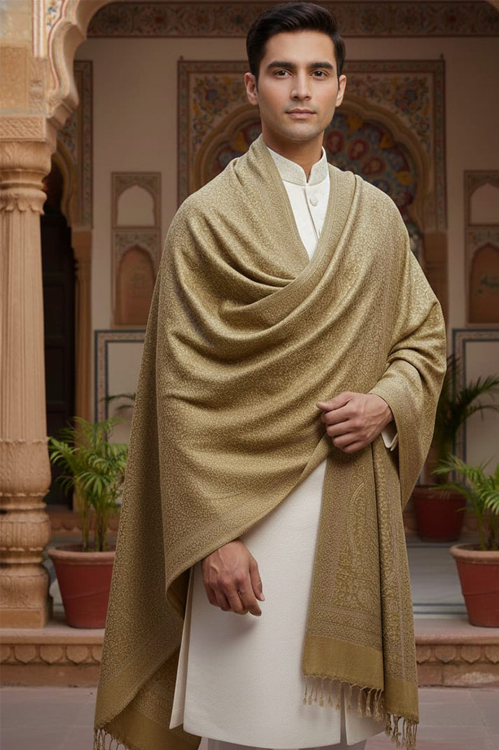 Beige Zari Shawl – Elegant Handwoven Kashmiri Masterpiece
