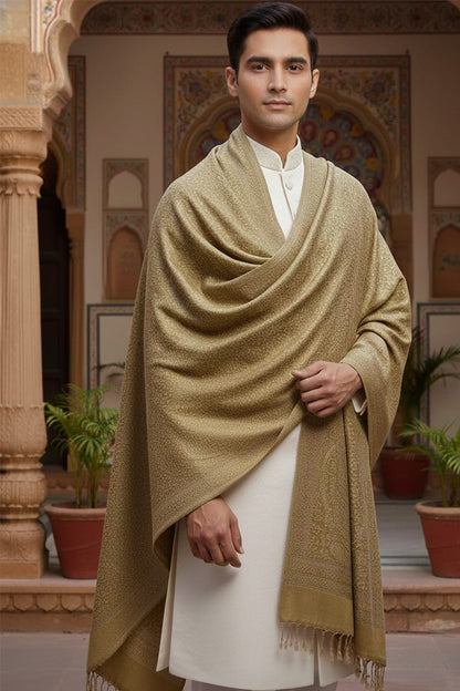 Beige Zari Shawl – Elegant Handwoven Kashmiri Masterpiece
