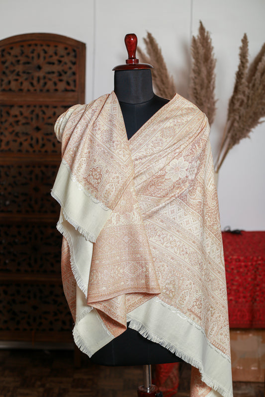 Elegant Handwoven Kashmiri Zari Stole with Intricate Embroidery – Weaving Mystery Collection