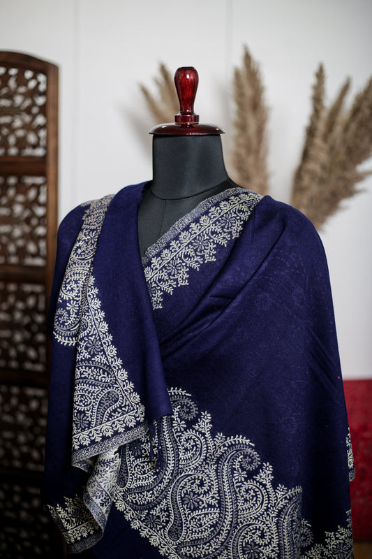 Authentic Kashmiri Handcrafted Wool Zari Stole with Traditional Embroidery by Weaving Mystery