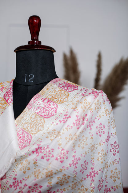 Elegant Eska Stole – Handcrafted Silk Shawl with Exquisite Gold Zari Detailing