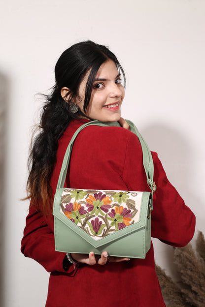 Tibetan Shawl & Hand Embroidered Sling Bag Set - Unique Artisan Craftsmanshi