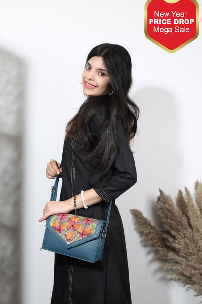 Weaving Mystery Hand-Embroidered Sling Bag & Self Zari Shawl Combo – Luxury Handcrafted Accessories, Special Combo Offer