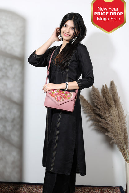 Sling Bag – Hand-Embroidered Mini Sling with Vibrant Floral Design