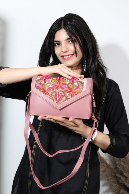 Sling Bag – Hand-Embroidered Mini Sling with Vibrant Floral Design