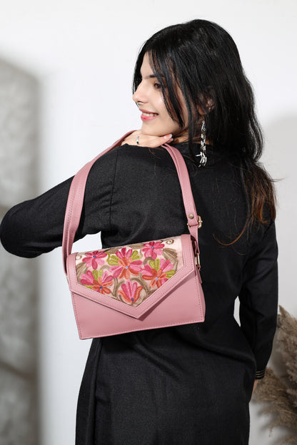 Sling Bag – Hand-Embroidered Mini Sling with Vibrant Floral Design