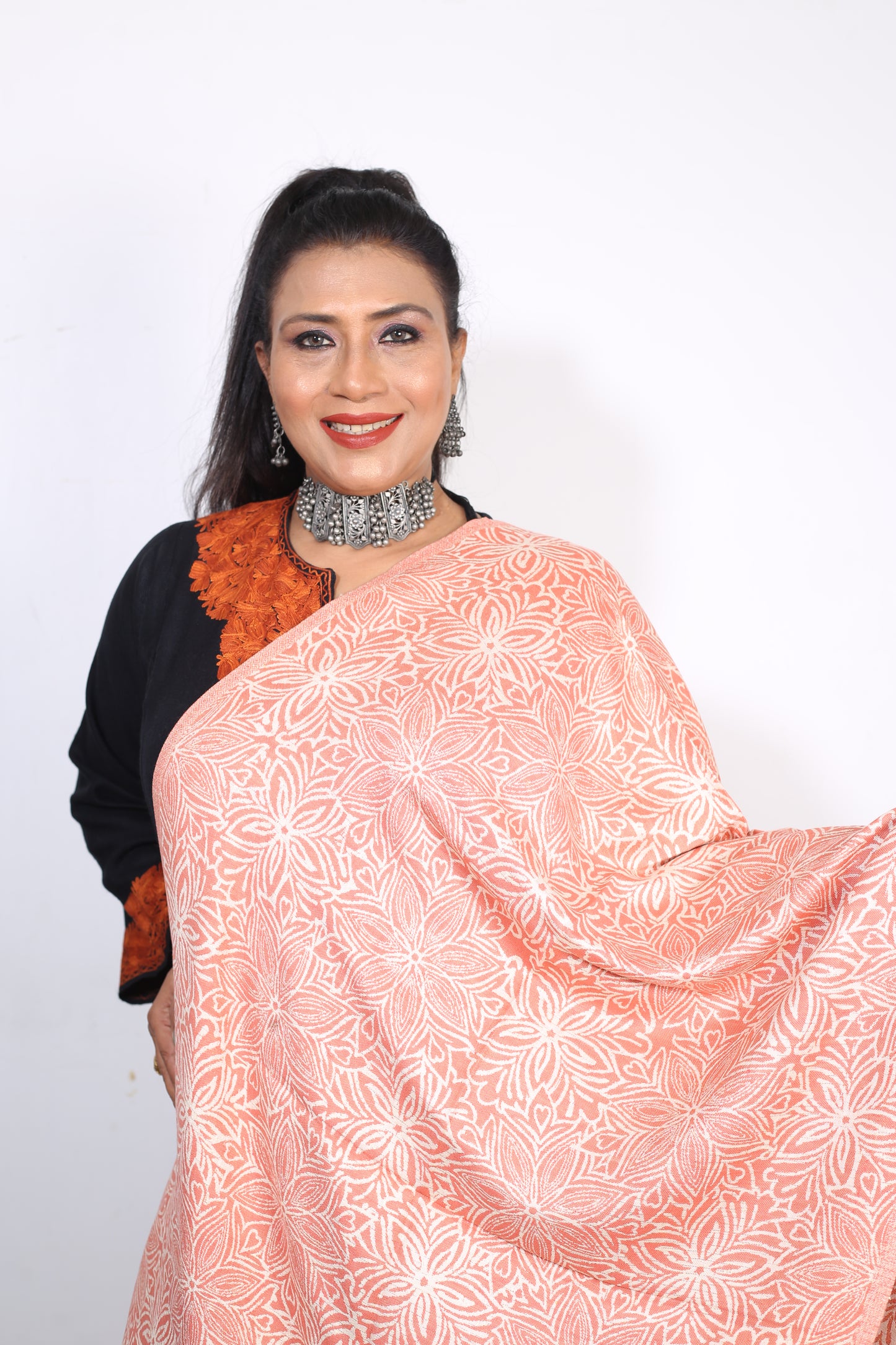 Burnt Orange Zari Stole – Premium Silk Wrap with Stunning Gold Thread Detailing