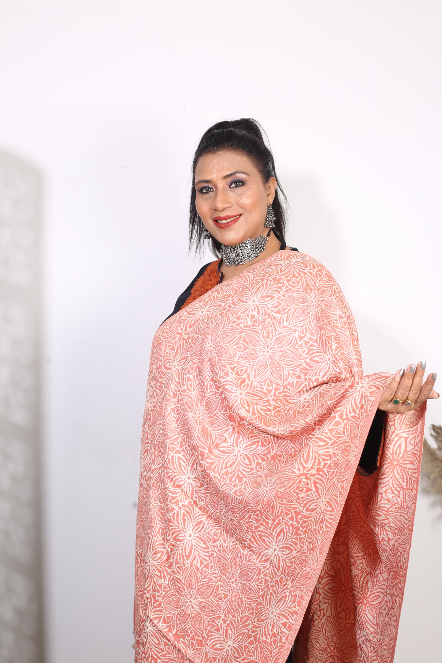 Burnt Orange Zari Stole – Premium Silk Wrap with Stunning Gold Thread Detailing
