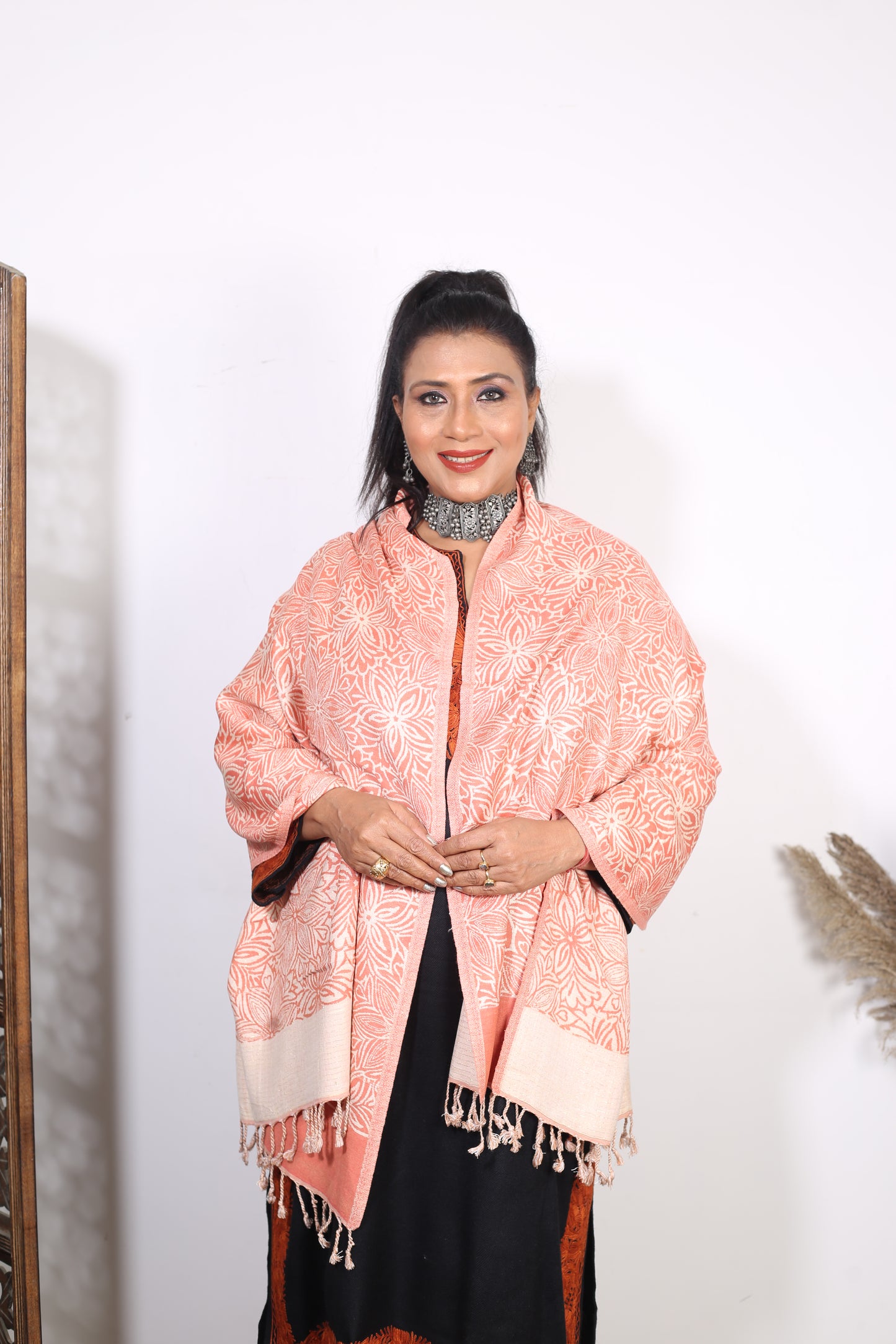 Burnt Orange Zari Stole – Premium Silk Wrap with Stunning Gold Thread Detailing