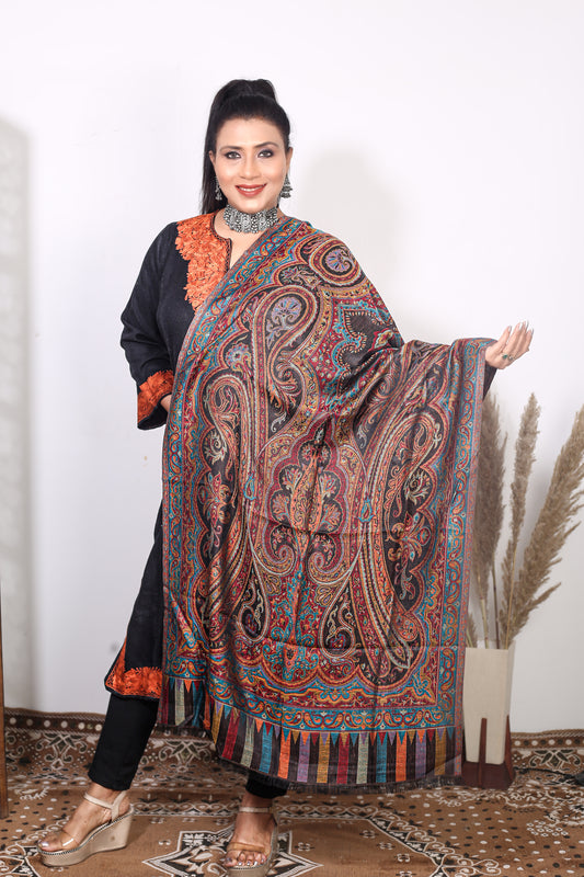 Elegance of the Valley Zari Stole – Featuring Intricate Hand Embroidery by Weaving Mystery