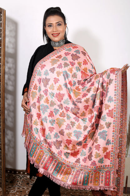 Chinar Patta Shawl – Woven with Tradition, Adorned with Kashmiri Chinar Patta Embroidery for Unmatched Beauty