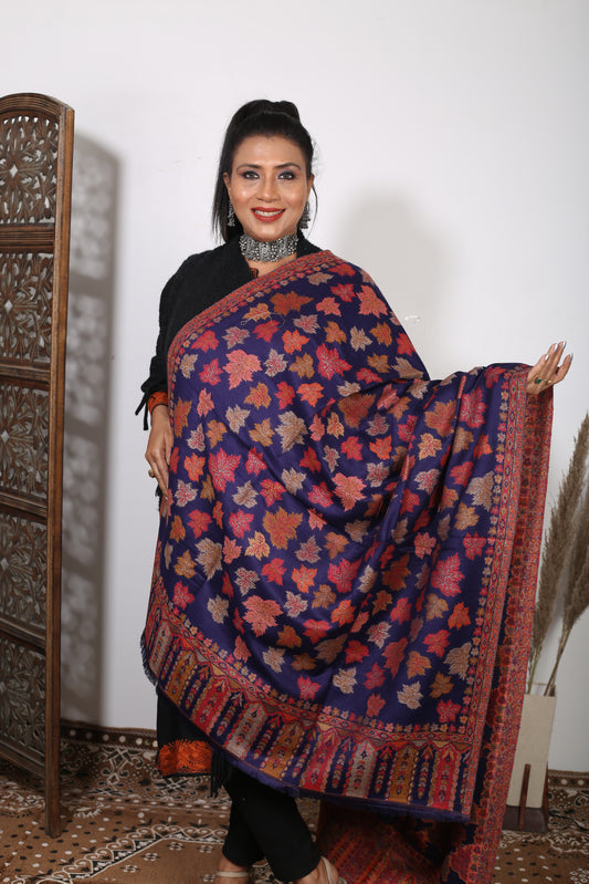 Blue Chinar Kashmiri Embroidered Shawl – Handcrafted Luxury Wrap
