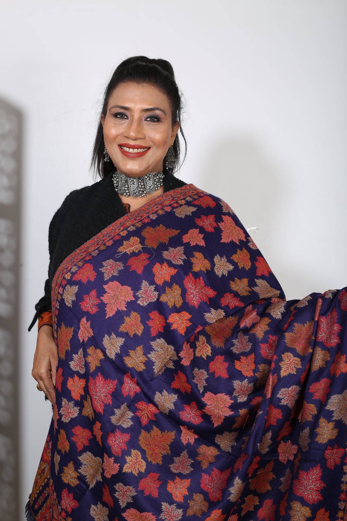 Blue Chinar Kashmiri Embroidered Shawl – Handcrafted Luxury Wrap