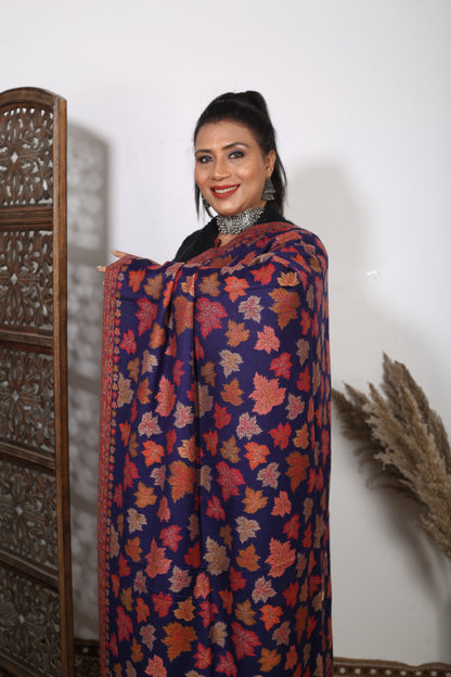 Blue Chinar Kashmiri Embroidered Shawl – Handcrafted Luxury Wrap