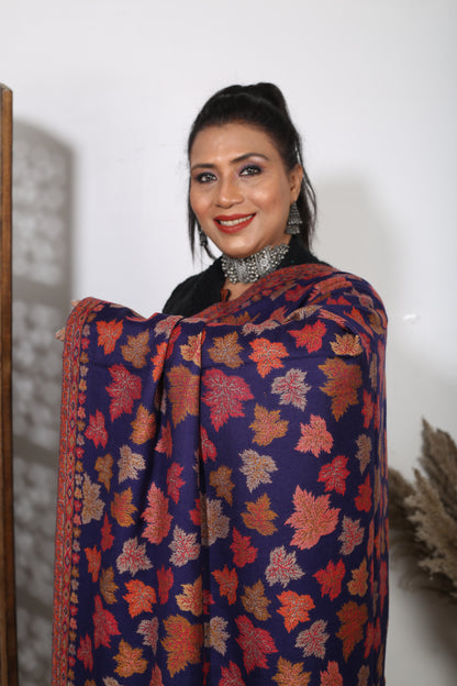 Blue Chinar Kashmiri Embroidered Shawl – Handcrafted Luxury Wrap