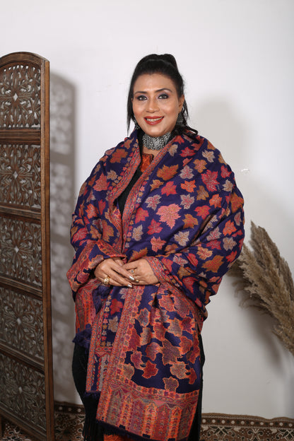 Blue Chinar Kashmiri Embroidered Shawl – Handcrafted Luxury Wrap