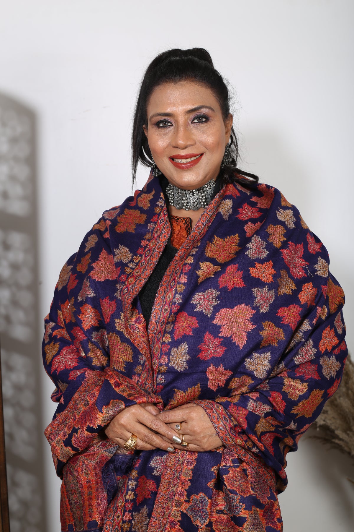 Blue Chinar Kashmiri Embroidered Shawl – Handcrafted Luxury Wrap