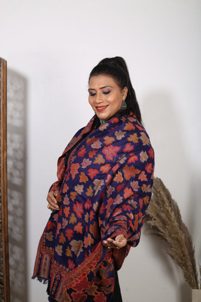 Blue Chinar Kashmiri Embroidered Shawl – Handcrafted Luxury Wrap
