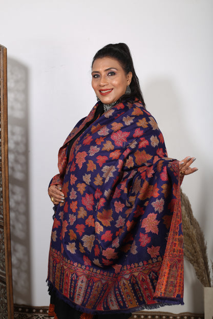 Blue Chinar Kashmiri Embroidered Shawl – Handcrafted Luxury Wrap