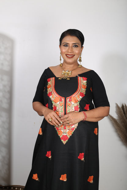 Women's Unstitched Winter Woollen Pashmina Suit Material in black .