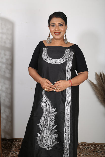 Women's Unstitched Winter Woollen Pashmina Suit Material in black .