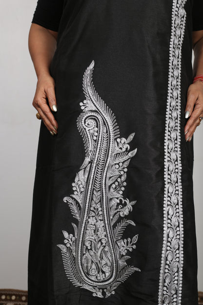 Women's Unstitched Winter Woollen Pashmina Suit Material in black .