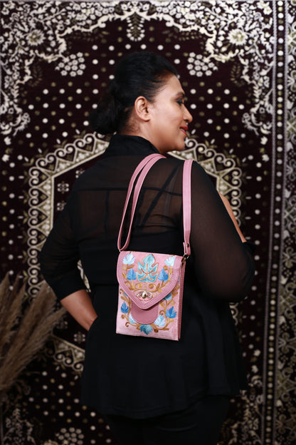 Chirpy Bloom Mobile cum Wallet Sling – Chic Hand-Embroidered Sling with Wallet for Women