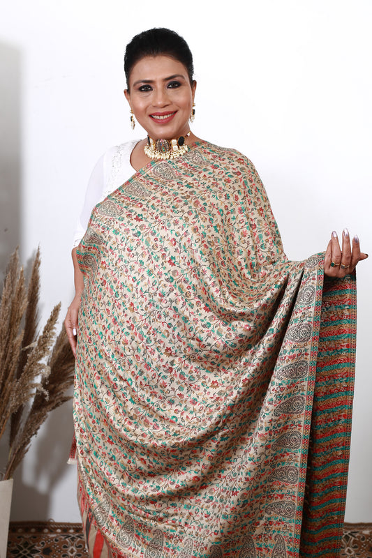Kani Shawl: Handcrafted Wool Shawl with Intricate Kani Work, Perfect for Adding a Touch of Heritage