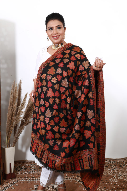 Chinar Patta Shawl – Handwoven Elegance from Kashmir, Embroidered with Timeless Craftsmanship