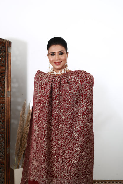Self Zari Shawl – Exquisite Kashmiri Pashmina with Self Zari & Handcrafted Detailing