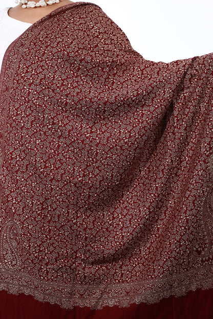 Self Zari Shawl – Exquisite Kashmiri Pashmina with Self Zari & Handcrafted Detailing
