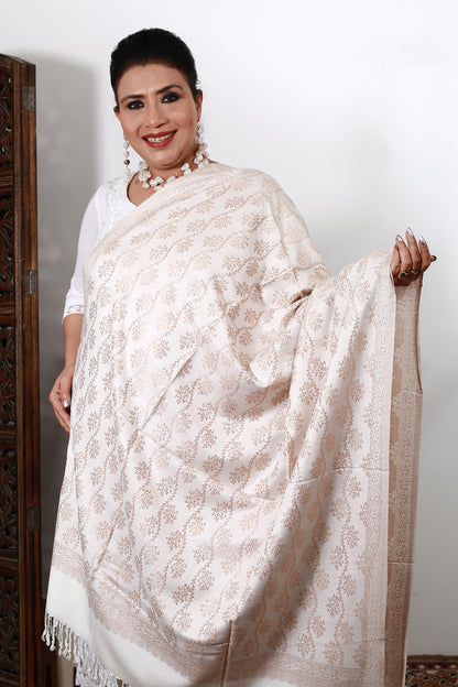 Self Zari Shawl – Soft Kashmiri Pashmina with Beautiful Hand Embroidery Design