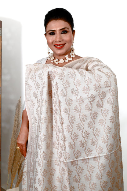 Self Zari Shawl – Soft Kashmiri Pashmina with Beautiful Hand Embroidery Design