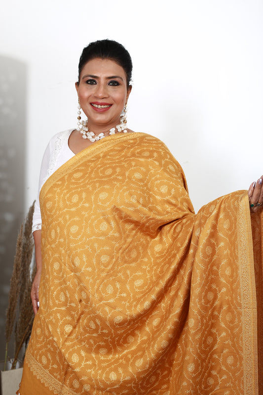 Self Zari Shawl – Traditional Kashmiri Pashmina with Handcrafted Embroidery