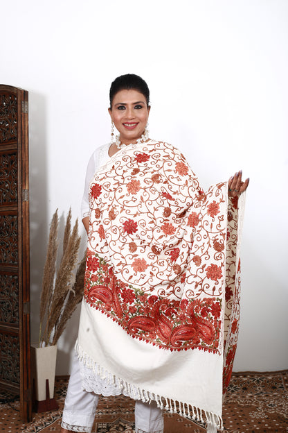 Luxury Aari Work Kashmiri Shawl – Exquisite Hand-Embroidered Wool Wrap – Soft, Warm & Lightweight – Perfect Gift for Elegant Women