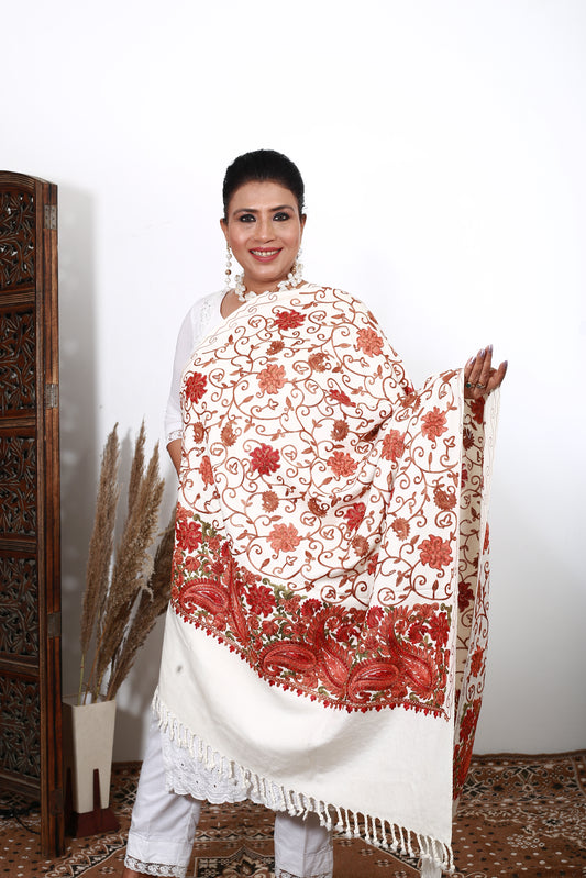 Aari Shawl - Stunning Kashmiri Handwoven Shawl with Unique and Intricate Aari Work
