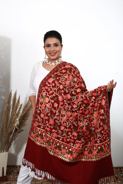 Handmade Aari Embroidery Shawl – Premium Kashmiri Wool Wrap – Soft, Warm & Luxurious – Intricate Floral Art – Timeless Ethnic Elegance
