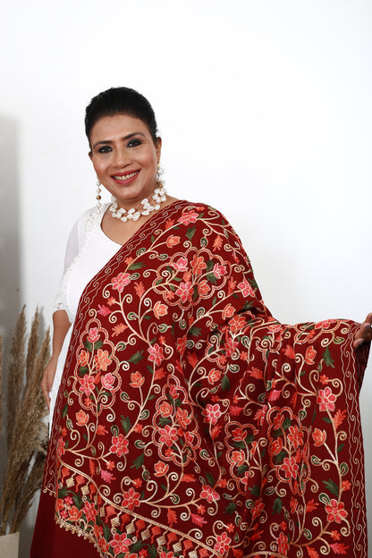 Handmade Aari Embroidery Shawl – Premium Kashmiri Wool Wrap – Soft, Warm & Luxurious – Intricate Floral Art – Timeless Ethnic Elegance
