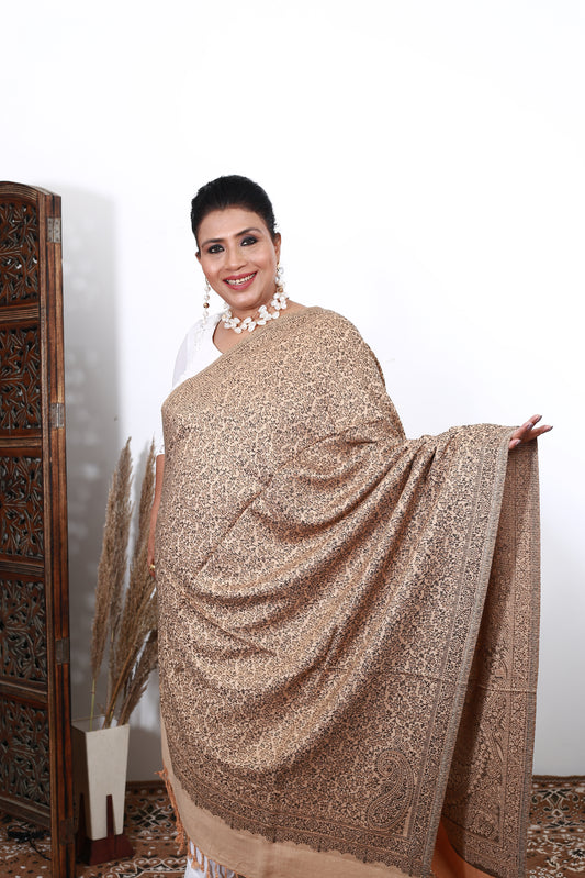 Self Zari Shawl – Exquisite Hand Embroidery on Kashmiri Pashmina