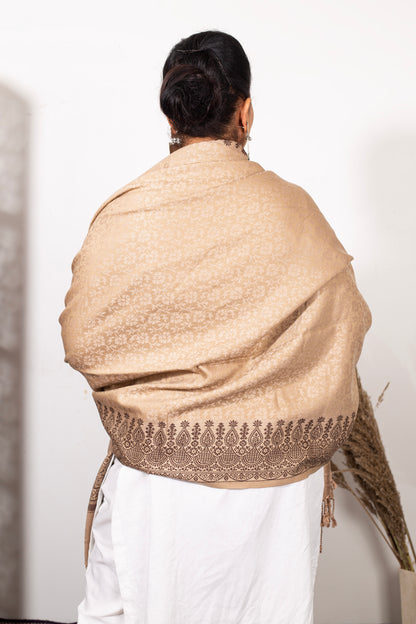 Elegant Self-Design Shawl Brown – Timeless Kashmiri Craftsmanship – Weaving Mystery Collection