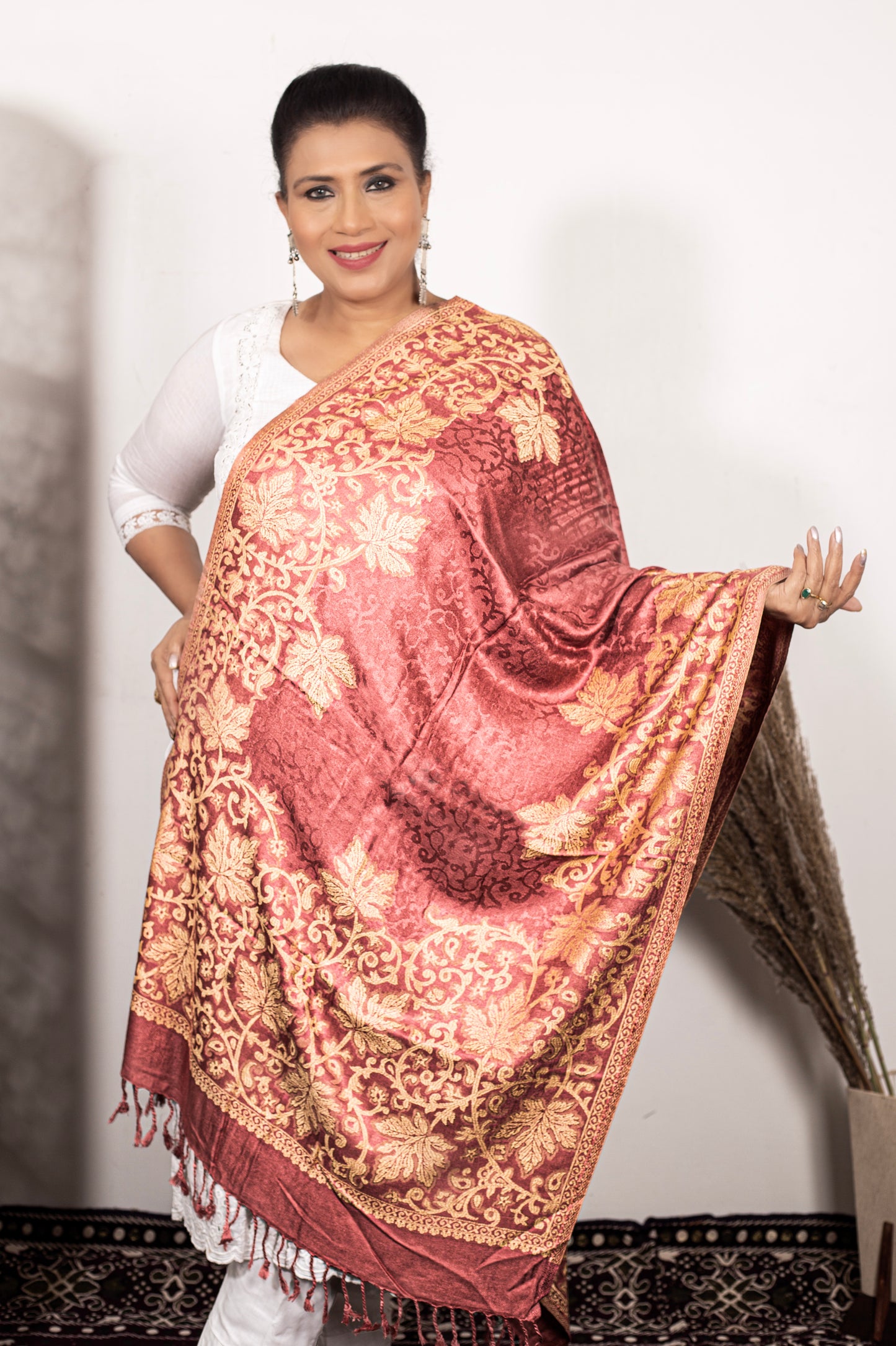 Elegant Self-Design Zari Stole  – Timeless Kashmiri Craftsmanship – Weaving Mystery Collection