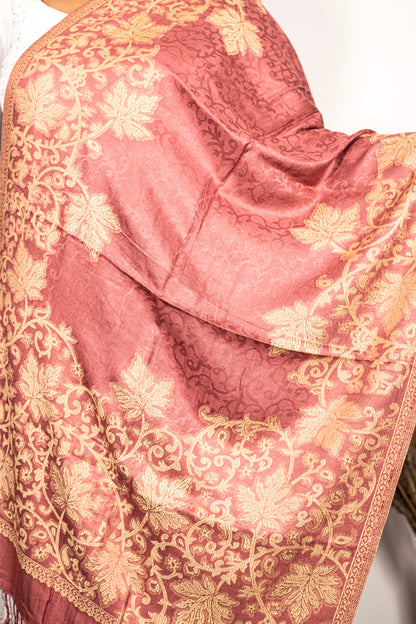 Elegant Self-Design Zari Stole  – Timeless Kashmiri Craftsmanship – Weaving Mystery Collection